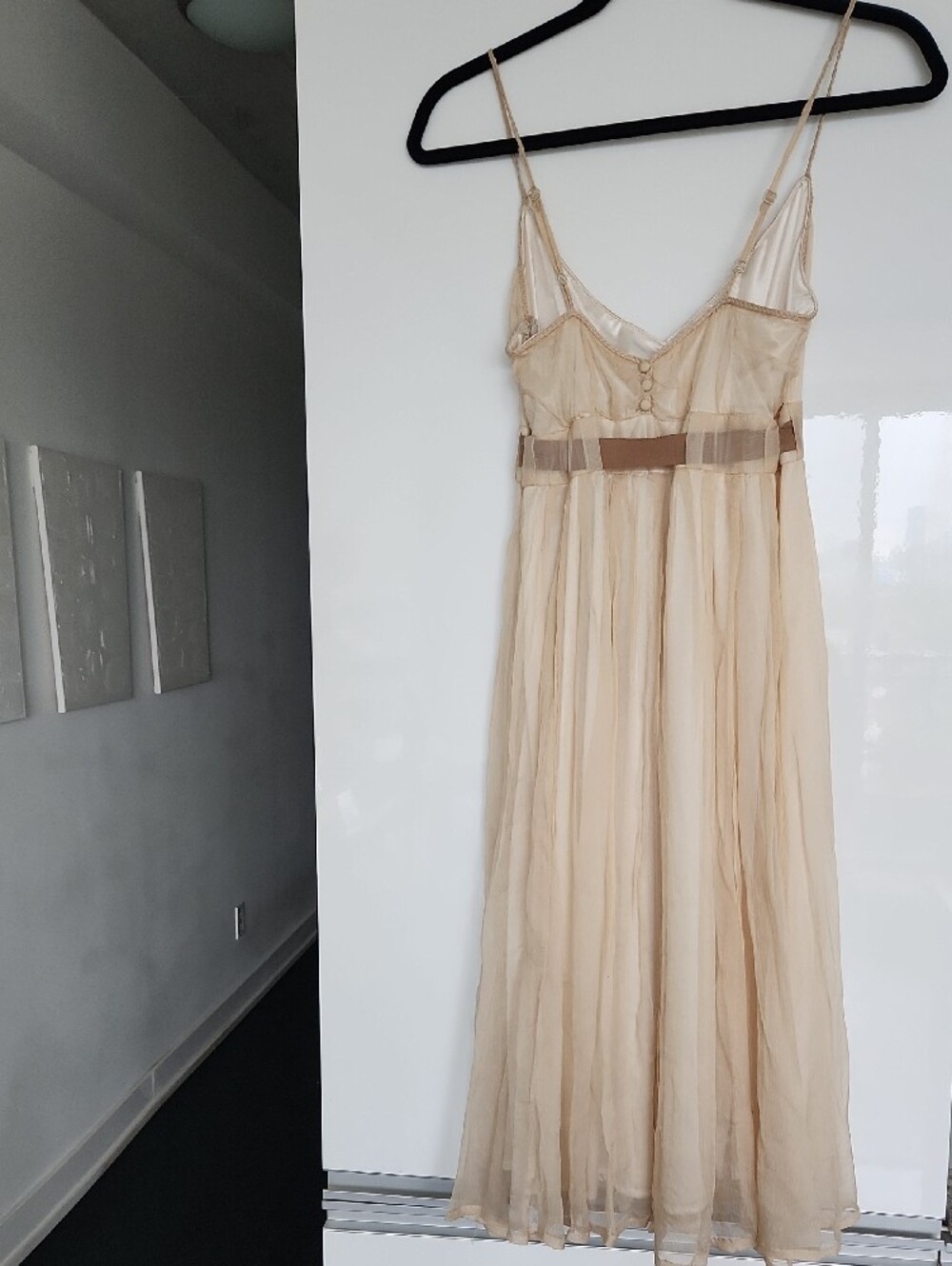 Vero Moda Cream Midi Slip Dress with Brown Sash - Picture 2 of 4